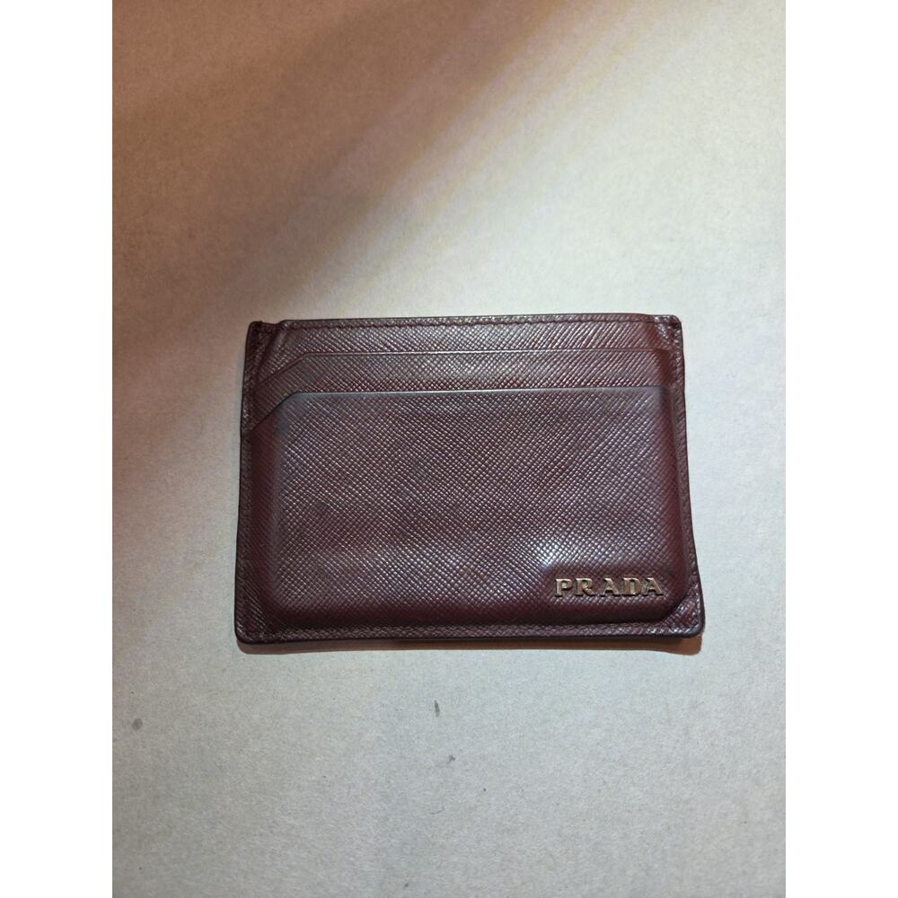 PRADA Saffiano Leather Card Case Brown Card Holder Unisex